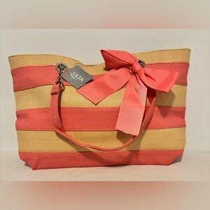 NWT Ulta Pink Canvas Tote | Pink Stripes | Ribbon Bow
